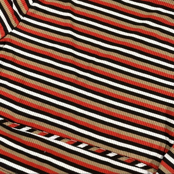 Forever21 size medium crop top tie front cardigan red, white, black, tan stripes - Picture 8 of 13